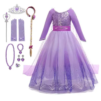 Congelate 2 Costum pentru Fete Printesa Elsa Rochie Mov cu Paiete Rochie de Bal Copii Snow Queen Cosplay Carnaval Petrecere Haine