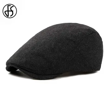 FS Simțit Bereta Hat Pentru Barbati Femei Toamna Iarna Stil Britanic Negru Capac Plat Berete de Epocă Culoare Solidă Casquette Parasolar Capace