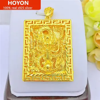 HOYON 18 K Aur Galben de Culoare Atmosferice Barbati Dragon Pandantiv Bijuterii de nunta pentru femei cadou de logodnă Colier acces