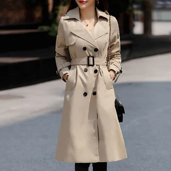 Nou stil Britanic Femei Palton lung elegant Trenchs Supradimensionat Canadiană doamnă birou casual pelerina de ploaie jaquetas trenci mu