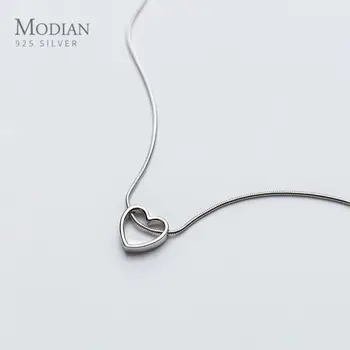 Modian Simplu Inimile Argint 925, Pandantiv Colier pentru Femei de Moda Șarpe Lanț Colier Bijuterii Fine Cadou de ziua Îndrăgostiților