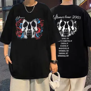 Deftones Craniu Dublă față-Verso Grafic T Shirt Topuri Om Negru din Bumbac Tricou Streetwear Bărbați Alternative Rap Trupa de Metal Marca T-shirt