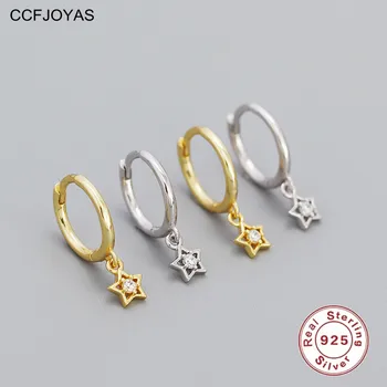 CCFJOYAS 8.5 mm 925 Sterling Silver Star Hoop Cercei pentru Femei uri Simple Tubulare Pentagrama Cercei Petrecere de Nunta Bijuterii Fine