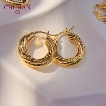 CHUHAN Reale Aur de 18k Cercei Twist Au750 Grele de Aur Textura Vintage Hoop Cercei de Lux Bijuterii Fine pentru Femei Cadouri