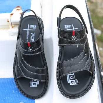 Bărbați Papuci Piele Sandale de Vara Casual Pantofi de Plaja si Sandale piele de Vacă Non-alunecare Papuci de casă Tendință de Moda