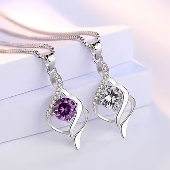 S925 argint nouă doamnelor moda bijuterii de înaltă calitate violet cristal zircon pandantiv colier lungime 45CM