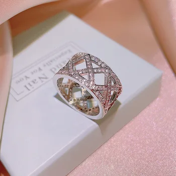 Inel rafinat pentru Femei Încrustat AAAA Stralucitor Zirconiu Geometrice Gol Inel de Moda Plin de Diamant Inel de Nunta Bijuterii de Mireasă