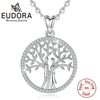 EUDORA Argint 925 Pomul Vieții Pandantiv Copac de Familie Colier Iubitor de Farmecul Delicat de Argint Lanț de Cablu sau Farmec doar D435