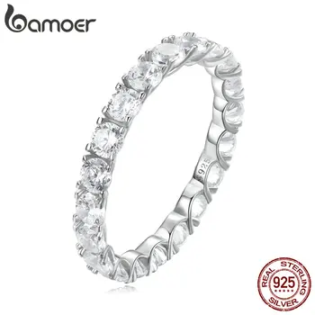 Bamoer Argint 925 care pot fi Stivuite Simulat Diamant Zircon Inel pentru Femei de Lux Bijuterii Fine Trupa de Nunta Cadou de nunta BSR295