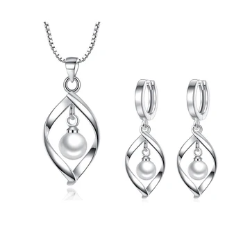 MEEKCAT Argint 925 Seturi de Bijuterii Pearl Twist Picătură de Apă Colier+Cercei joyas de plata Pentru Femei Cadouri