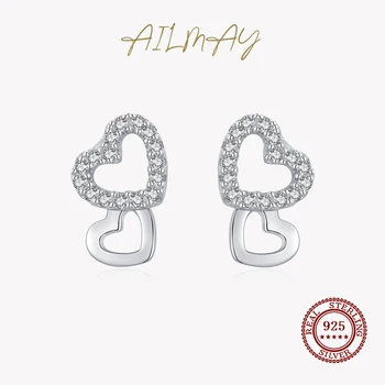 Ailmay Real Argint 925 Inimile Clar Zircon Cercei Stud pentru Femei Cadou Simplu Cercel Moda Bijuterii Stil Coreea 2022