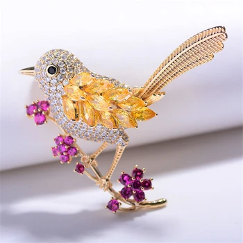 2020 Lux Pasăre Cristal Flori de Brose pentru Femei Rochie Eșarfă Ace de Aur de Moda de Argint de Culoare Cubic Zirconia Broșă Pin Bijuterii