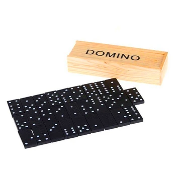 28Pcs Domino Jocuri Didactice Jucării Educative Pentru Copii cu Cutie de Lemn - Negru