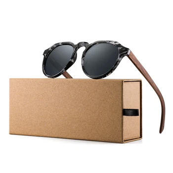 YIMARUILI Retro Lemn Rotund HD Polarizat ochelari de Soare de Conducere Pescuit Anti-orbire Miopie Optice, ochelari de Soare Cadru Bărbați Și Femei 8048