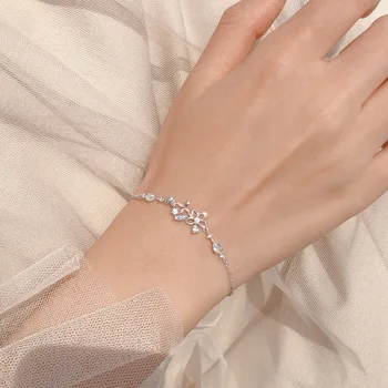 Moda coreeană Link-ul Lanț Floare de Cristal Brățară Farmec &Brățară Pentru Femei Bijuterii de Nunta SL113