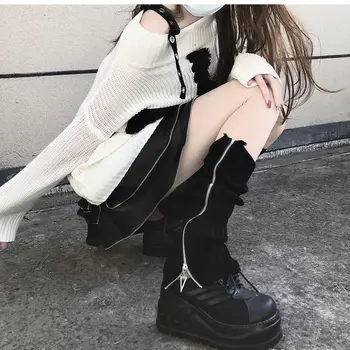 Femeile Harajuku Punk a anilor ' 80 cu dungi jambiere Tricotate din Lână Croșetat Timp de Boot mult Șosete pentru Petrecere de Dans Sportiv Yoga Accesorii Gotice