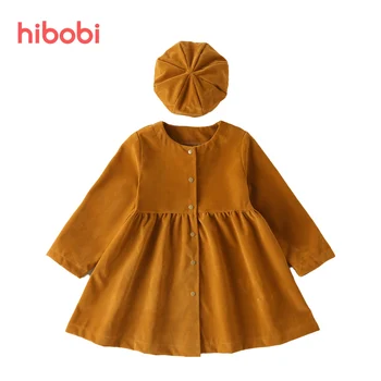 hibobi Toddler Girls Dress Copii Solidă Maneca Lunga, Haine Și Pălărie 2 buc Elegant Uza Haine Copii Fete