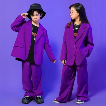 Băieți fete Hip Hop Îmbrăcăminte Violet Sacou Cămașă Topuri Pantaloni Largi pentru Copii Streetwear Dans Costum Costum de Haine Tinutele Etapă