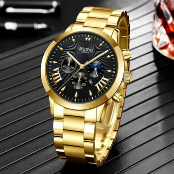 2022 Nouă Bărbați Ceasuri De Lux, Marca De Aur Din Oțel Inoxidabil Cuarț Ceas Pentru Bărbați Impermeabil Sport Cronograf Relogio Masculino