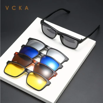 VCKA 6 În 1 de Lentile de Miopie Magnet ochelari de Soare Ochelari Mici Bărbați Femei Polarizate Personalizate baza de Prescriptie medicala Pătrat de Antrenare Ochelari -1.0~-6.0