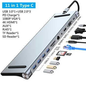 8/11/12-în-1 de Tip C Dock USB C Hub 3.0 Splitter Adaptorului Multiport 4K HDMI, RJ45 SD/TF VGA HDMI PD pentru Laptop MacBook iPad xiaomi