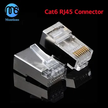 Montions Cat6 RJ45 conector 8P8C modular cap de cristal cablu de rețea plug placat cu aur, Categoria 6 de rețea 1000M conector
