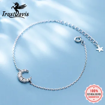 TrustDavis 100% 925 din Argint Moda Bijuterii Femei Orbitor Luna CZ Bratara 16 cm Pentru Femei Fata de Doamna Cadou DT42