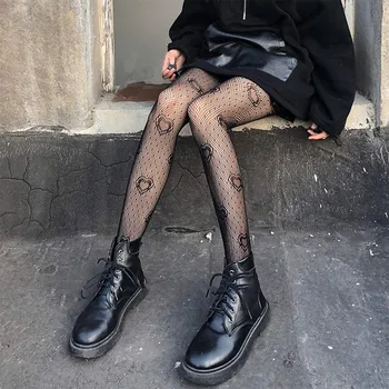 Punk Femei Dresuri Inima Florale Imprimare Geometrice Plasă Chilot Stil Japonez Sexy Nailon Ciorapi Ciorapi Dresuri Negre