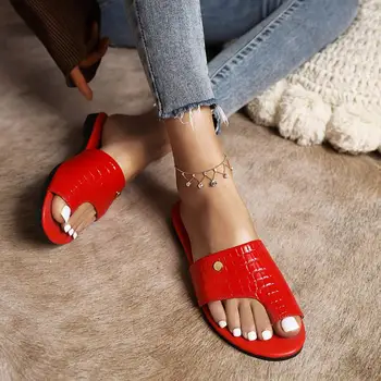 Doamnelor Papuci Cu Fund Plat Roșu Tendință De Moda De Sex Feminin Piatră Model Simplu Flip-Flops De Moda De Vară În Aer Liber, Nouă Sandale Pantofi