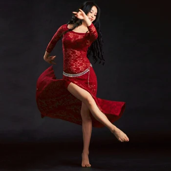 Noua Sexy Bellydance lung Dantelă Fusta femei profesionale de Dans Oriental Costume Seturi de Performanță Etapă Fusta ti se Potriveste