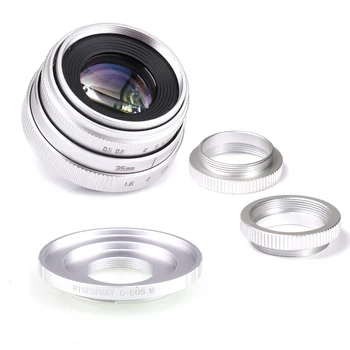 Argint Mini-35mm f/1.6 APS-C CCTV Lentile+inel adaptor+2 Inel Macro pentru Canon EF-M EOSM Camera Mirroless M1/M3/M5