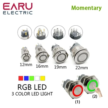 12/16/19/22mm 2 3 Culoare RGB LED Comutator de Moment de Auto-reset Impermeabil din Metal Comutator Buton de Alimentare 3V 12V 24V 220V Rosu