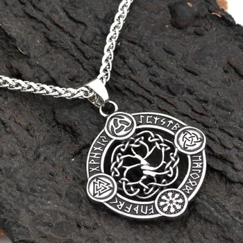 Noua Personalitate Celtic Pomul Vieții Pandantiv Rotund Colier Barbati Viking Rune Amuleta Pandantiv Colier Accesorii Petrecere Bijuterii