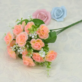 15 Capete/Buchet alb roz de mătase roșie a crescut de flori artificiale pentru decor nunta mireasa fals buchet de flori decor acasă diy