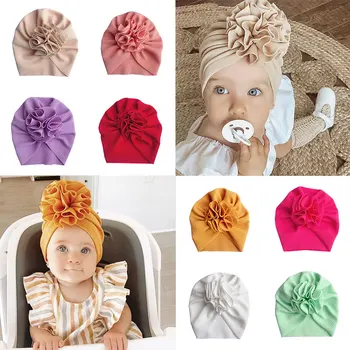 Moda Flori Copil Pălărie Nou-născut Elastic Copilul Turban Pălării pentru Fete Culori Solide Bumbac pentru Sugari Beanie Cap Pălării Musulman
