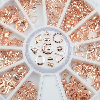 12 forme șampanie aur de metal Pietre roata Pentru 3D Nail Art Sfaturi de Decorare frumusete de Styling, Accesorii pentru Instrumente