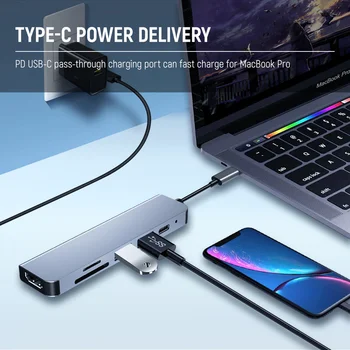 C USB Hub de Tip C Dock la HDMI compatibil Rj45 100M Adaptor de Tip C OTG Baseus TF SD Reader PD 3.0 Splitter Pentru MacBook Pro Air M1