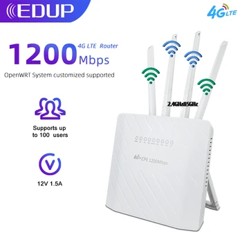 EDUP 4G Router WiFi 1200Mbps WiFi OpenWRT Sistem 4G CPE Cartela SIM Router CAT4/6 Wireless 4G LTE Modem wi-fi 2.4 GHz&5GHz 100 de Utilizatori