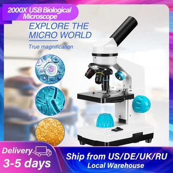 Microscoape biologice cu lame de Microscop Set 100X-2000X Adaptor Telefon pentru Copii, Studenți, Adulți Laborator Școlar de Educație