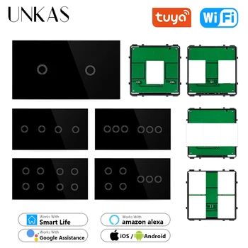 UNKAS DIY Combinație Gratuit 2 3 4 5 6 Gasca Wifi Standard UE Atingere On / Off Smart 1 2 3 Gang Switch Sticlă Neagră 157mm Panoul de Evacuare