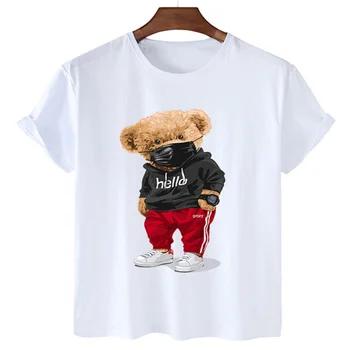 CLOOCL 100% Bumbac Sport Masca Urs Casual, O-neck Loose Top cu mânecă Scurtă T-shirt de Moda pentru Bărbați și Femei Tricou Topuri