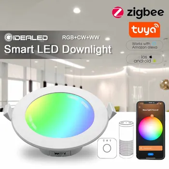 Smart Zigbee 3.0 Downlight Led-uri RGB+CW+WW 3.5 Inch Rotund de Tavan Lumina de Lucru cu Hub Bridge Lightify Butuc Echo Plus,APP/Alexa