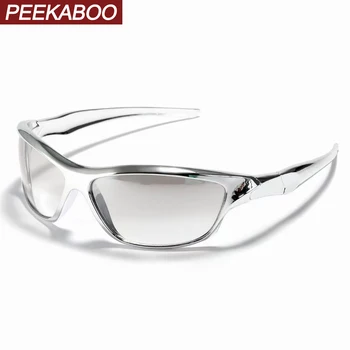 Peekaboo bărbați ochelari de soare pentru femei argint-negru unisex ciclism sport ochelari de soare uv400 masculin de conducere stil de vara ieftine