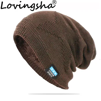 LOVINGSHA Adult Iarna Cald Pălărie Pentru Femei Barbati Unisex Noi Lână Tricotate Casual Căciuli Chelioși Brand în aer liber Bumbac Pălării HT137A