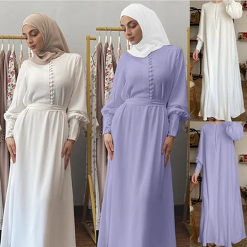 Ramadan Eid Dubai Abaya Turcia Musulmană Sifon Moda Toamna Rochie Lunga Femei Islam Imbracaminte Femei Albe Elegante Vestidos Halat