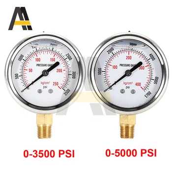 Indicator Presiune combustibil Lichid Ecartament 55mm 2.2 inch 1/4 NPT Lichid Manometru 0-3500 PSI / 0-5000 PSI Instrumente din Oțel Inoxidabil Indicator