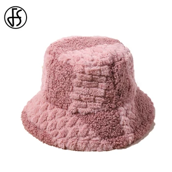 FS 2022 Nou Roz de Lână de Miel Bucket Hat Pentru Femei de Înaltă Calitate Panama Bărbați Șepci Galbene Caldura Iarna Capac de Pluș Pescar Pălărie Gorras