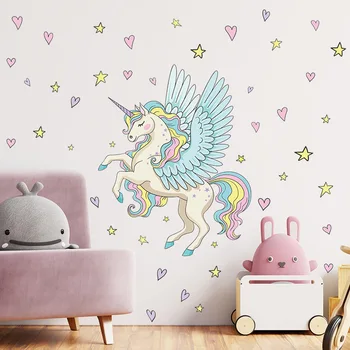 Desene animate Unicornul de Stele Dragoste Autocolante de Perete pentru Camera Copii Pepinieră, Dormitor PVC de Perete pentru Copii Decor DIY Decalcomanii Pentru decor Acasă