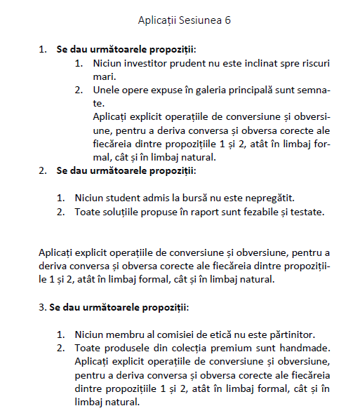 Exemplu de subiect logică bac Conversiune si Obversiune